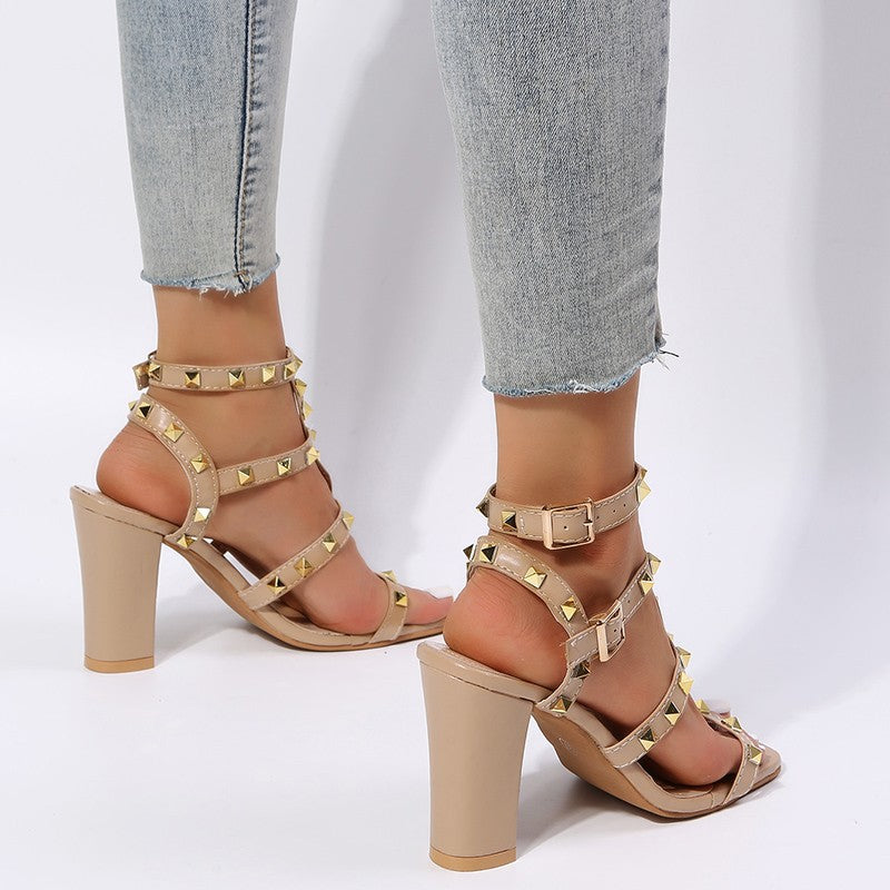Orthopedic Balance Rivet Sandals With Square Heels - Gladiator Elegance