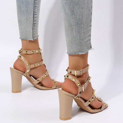 Orthopedic Balance Rivet Sandals With Square Heels - Gladiator Elegance