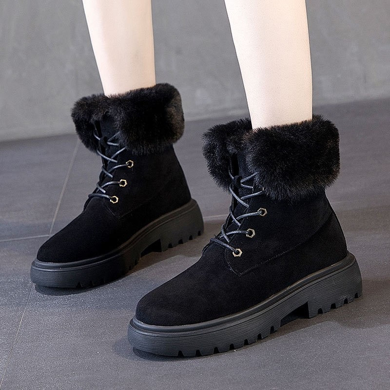 Karina | Foldable Fur Suede Chunky Winter Boots