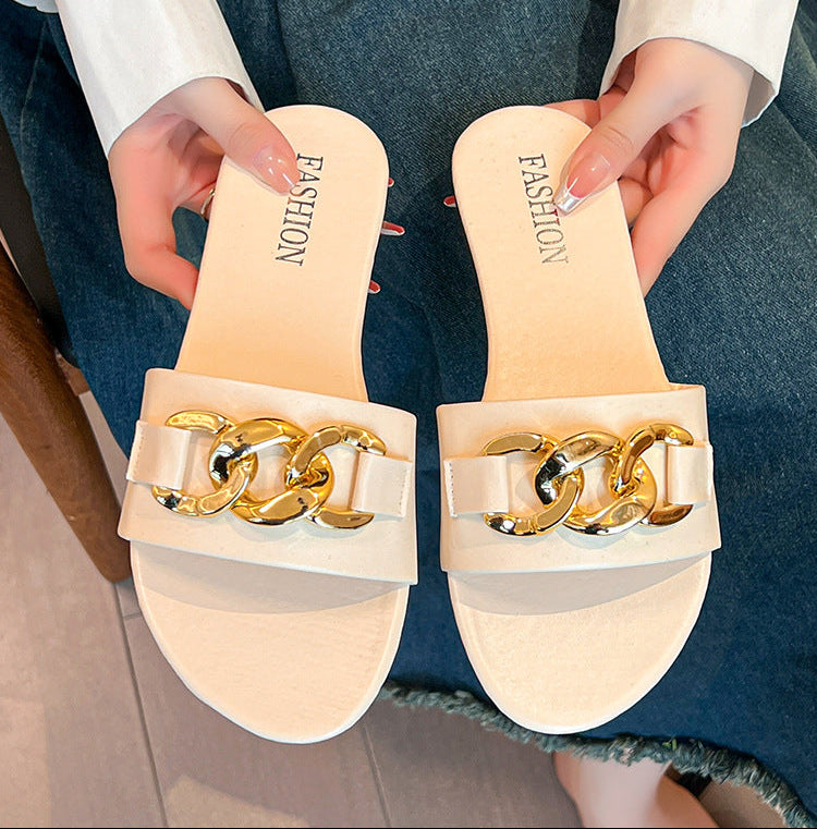 Orthopedic Balance | Chain Detail Flat Slide Sandals