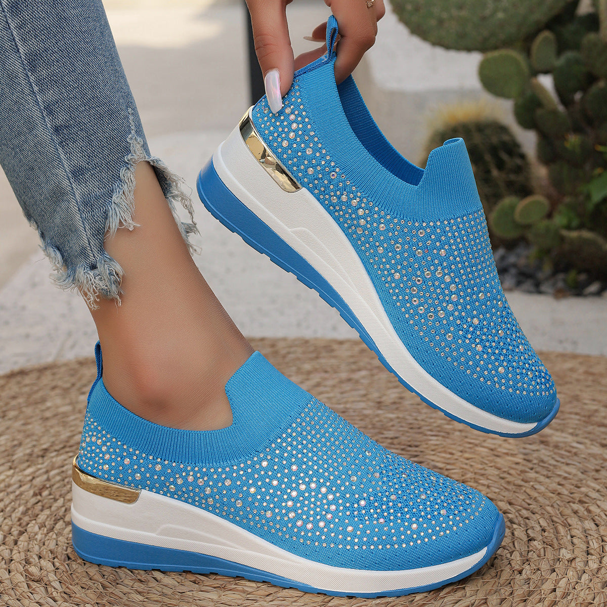 Orthopedic Balance Rhinestone Slip-On Sneakers – Sparkly Lightweight Walking Shoes