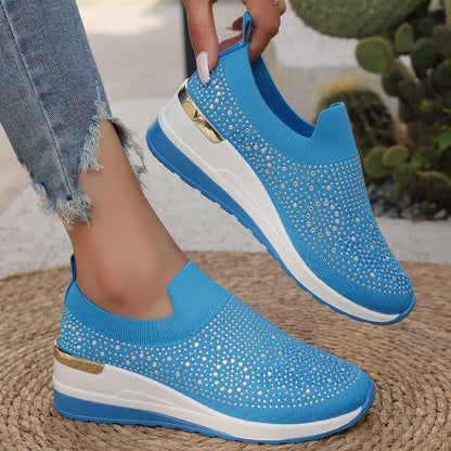 Orthopedic Balance Rhinestone Slip-On Sneakers – Sparkly Lightweight Walking Shoes