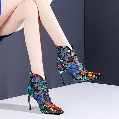 Orthopedic Balance Leather Floral High Heel Sandals