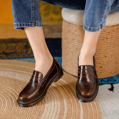 Orthopedic Balance Leather Loafers - Round Toe Low Heel