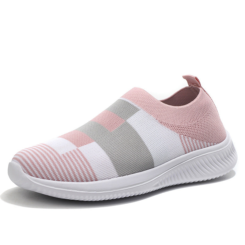 Orthopedic Balance Women’s Striped Knit Slip-On Sneakers – Lightweight Breathable Comfort Walking Shoes