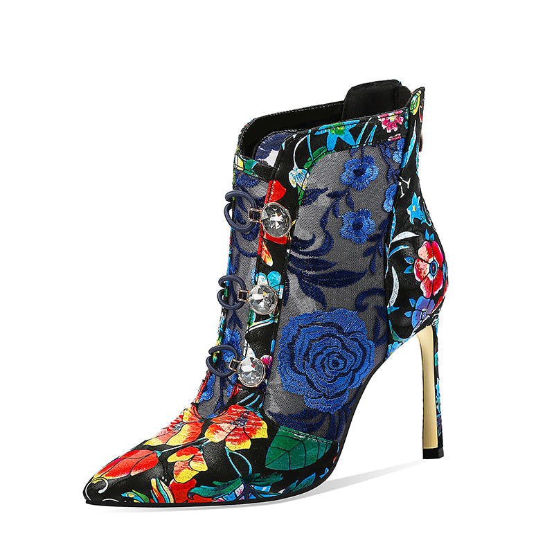 Orthopedic Balance Leather Floral High Heel Sandals