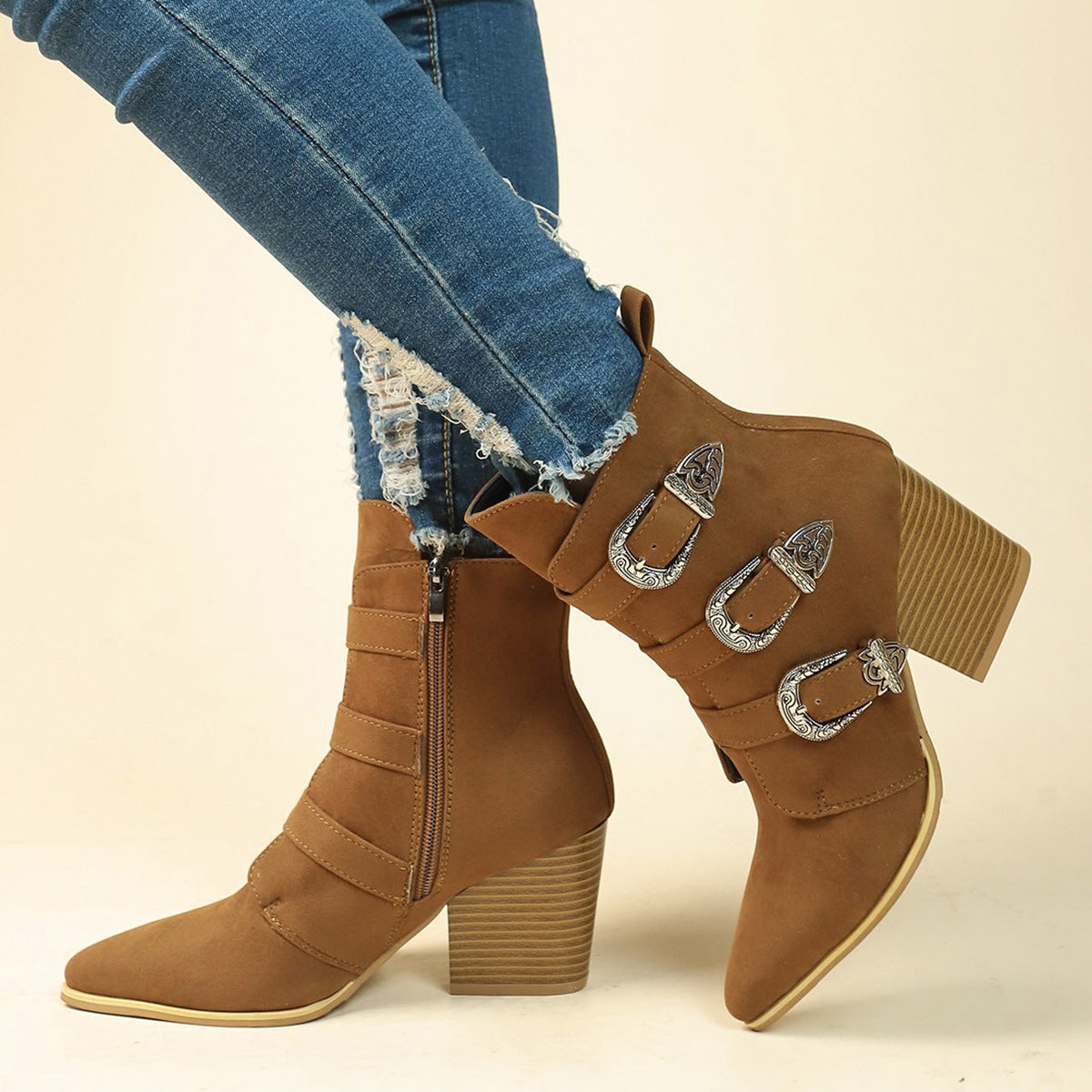 Orthopedic Balance Retro Buckle Boots - Chunky Heel Comfort