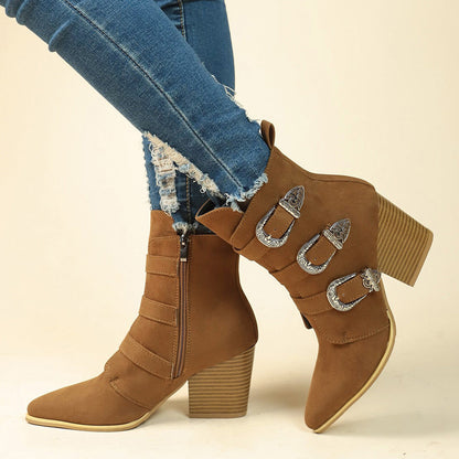 Orthopedic Balance Retro Buckle Boots - Chunky Heel Comfort