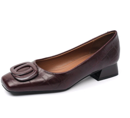 Orthopedic Balance Leather Pumps - Square Toe Low Heel