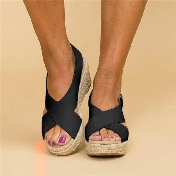 Odessa | Women’s Orthopedic Espadrille Wedge Sandals with Cross-Strap Design