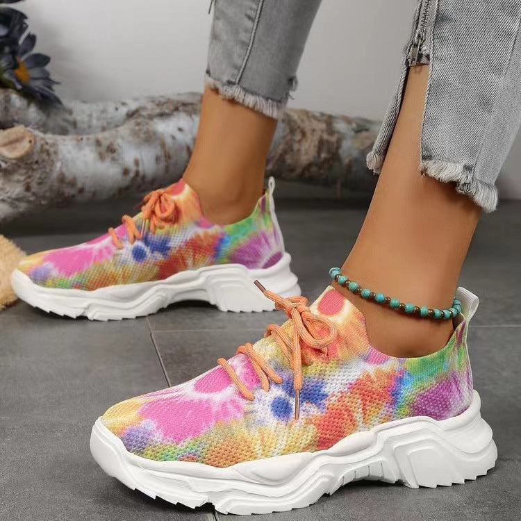 Orthopedic Balance Women’s Tie-Dye Knit Sneakers – Lightweight Breathable Comfort Shoes