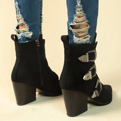 Orthopedic Balance Retro Buckle Boots - Chunky Heel Comfort