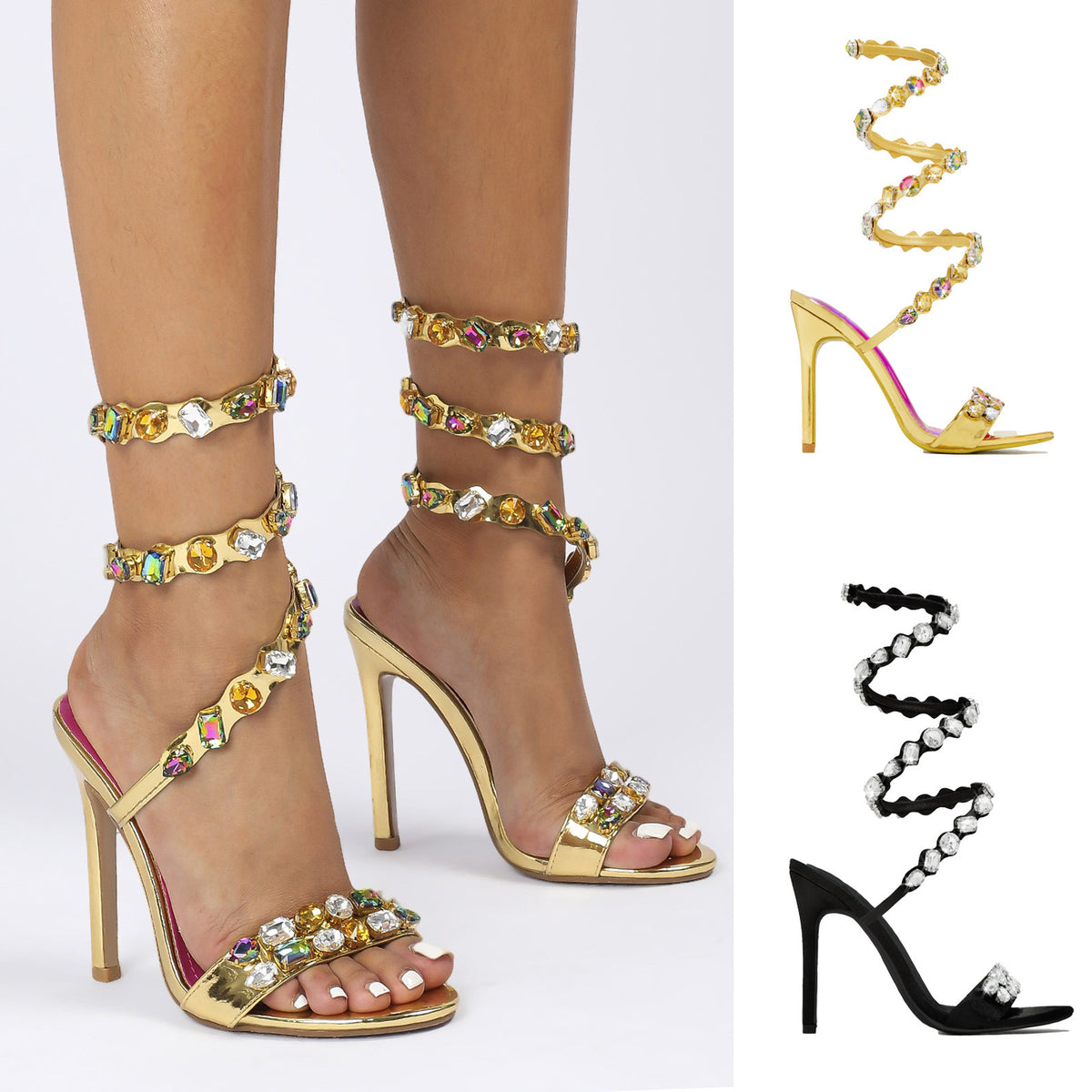 Ursella | Women’s Orthopedic Rhinestone Wraparound Stiletto Sandals