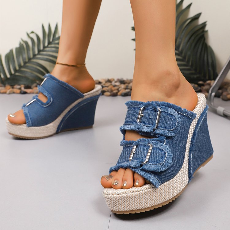 Orthopedic Balance | Denim Strap Wedge Platform Sandals