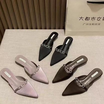 Orthopedic Balance | Pointed Toe Chain Detail Mule Flats