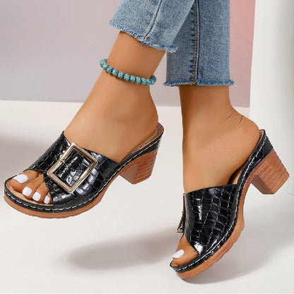 Orthopedic Balance Crocodile Sandals - Chunky Heel Comfort