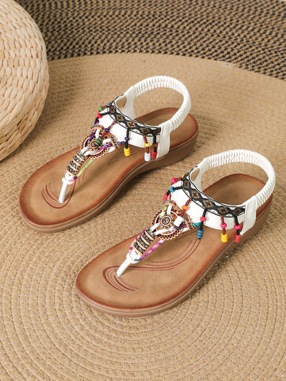 Orthopedic Balance Bohemian Beaded T-Strap Flat Sandals