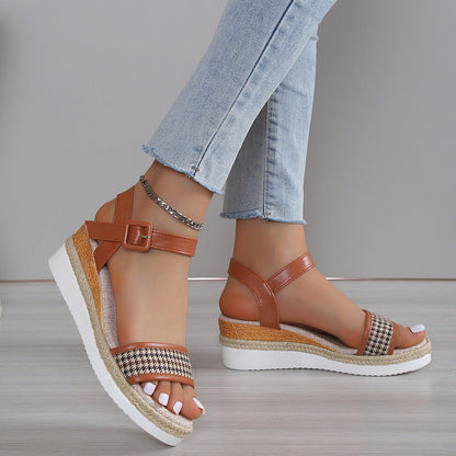 Orthopedic Balance Houndstooth Print Sandals - Summer Elegance