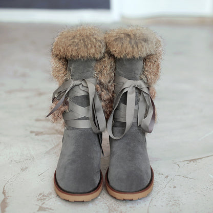 Seraphina | Ribbon-Lace Fur Suede Winter Boots