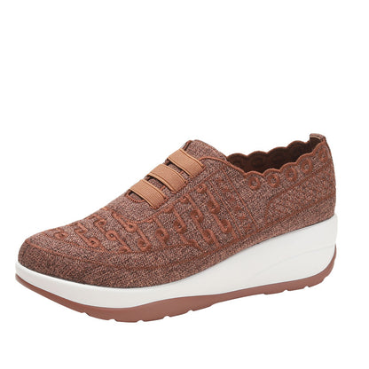 Orthopedic Balance Women’s Wedge Slip-On Sneakers – Lace Detail Comfort Walking Shoes