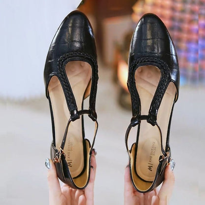 Sandy | Soft Leather Pointed Cross-strap  Shoes