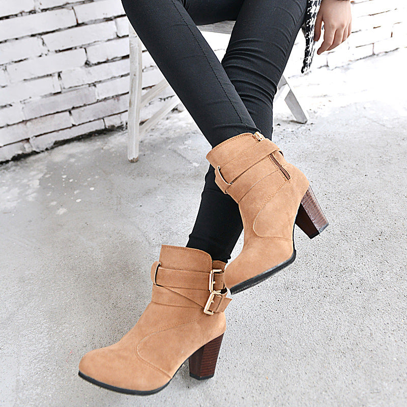 Althea | Suede Ankle Boots with Chunky Heel & Double Buckle Detail