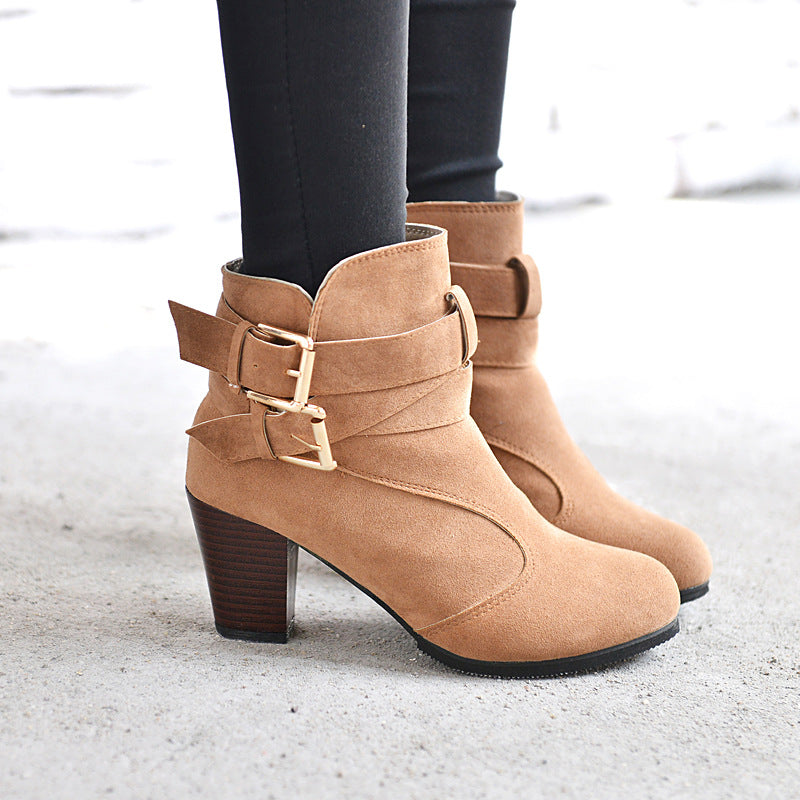 Althea | Suede Ankle Boots with Chunky Heel & Double Buckle Detail