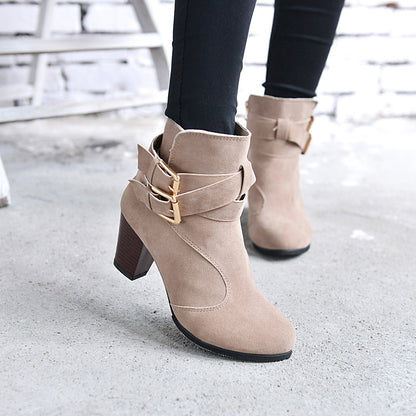 Althea | Suede Ankle Boots with Chunky Heel & Double Buckle Detail