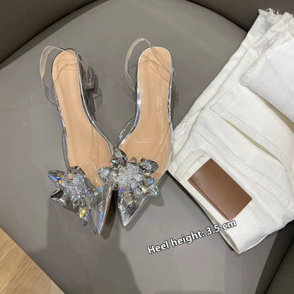 Orthopedic Balance Rhinestone Butterfly Pointed Toe Slingback Heels