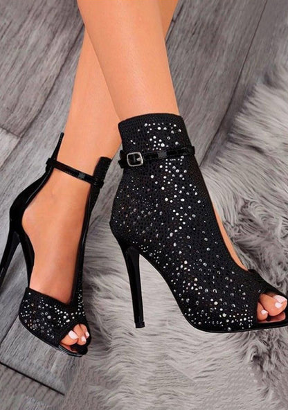 Mina | Fishnet Rhinestone Ankle Heels