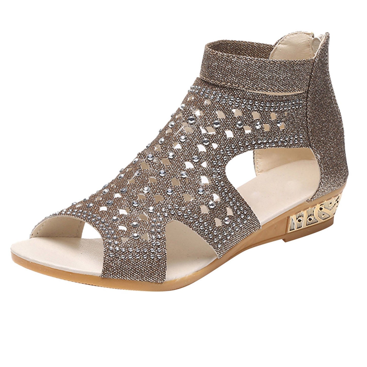 Orthopedic Balance Summer Rhinestone Sandals With A Unique Back Zip Design