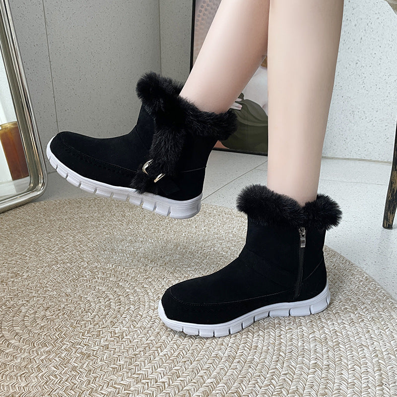 Anabelle |  Plush Ankle Boots With Buckle Design