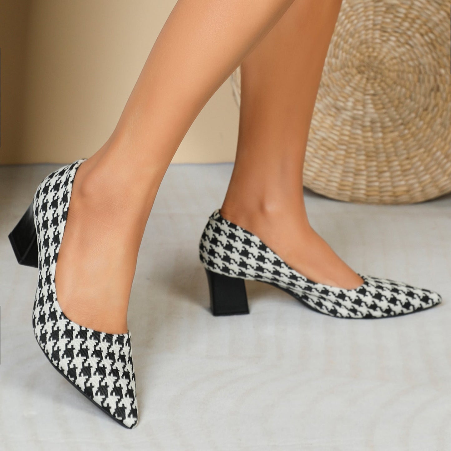 Orthopedic Balance Houndstooth Heels - Chunky Heel Comfort