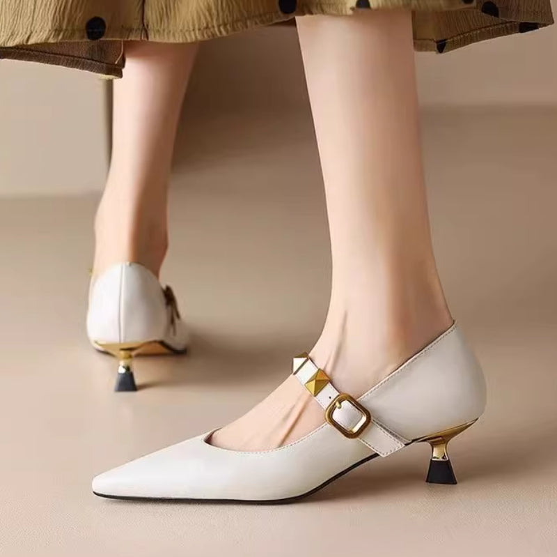 Orthopedic Balance Pointed-Toe Heels - Studded Strap Comfort