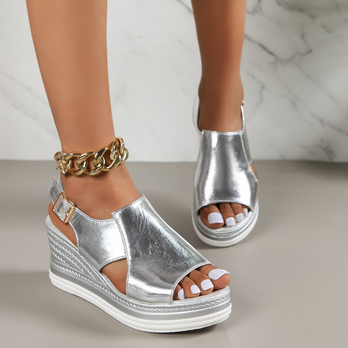 Katherine | Women’s Orthopedic Metallic Wedge Sandals