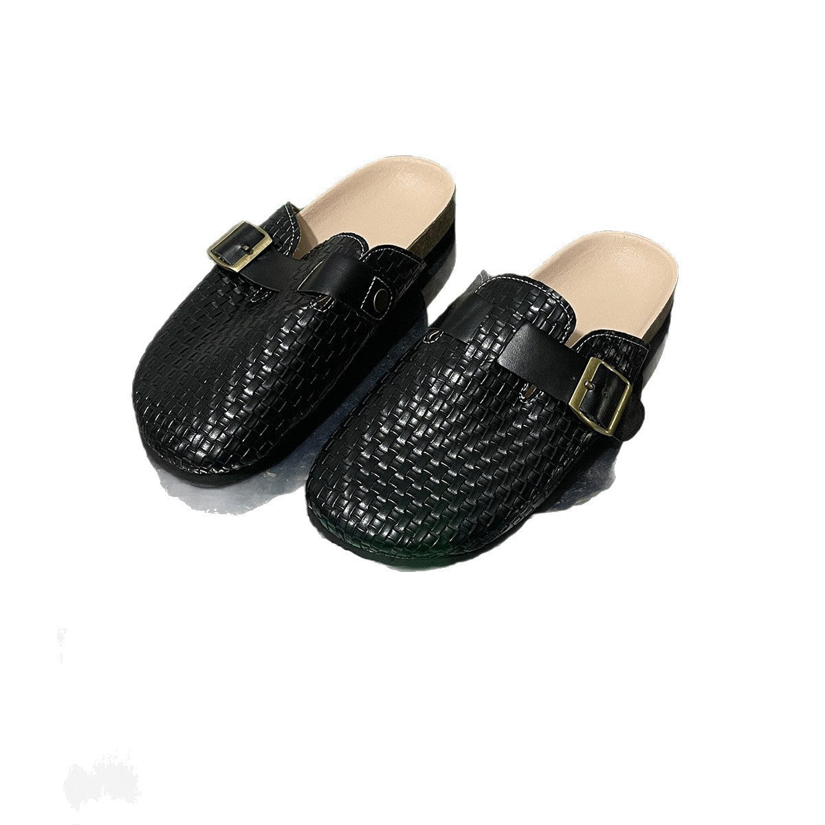 Orthopedic Balance Leather Mules With A Single Buckle And Cork Sole