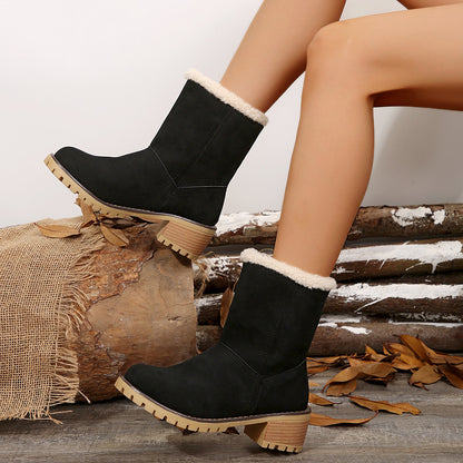 Helena | Fur-Lined Mid-Calf Suede Block Heel Winter Boots