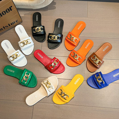 Orthopedic Balance | Chain Detail Flat Slide Sandals