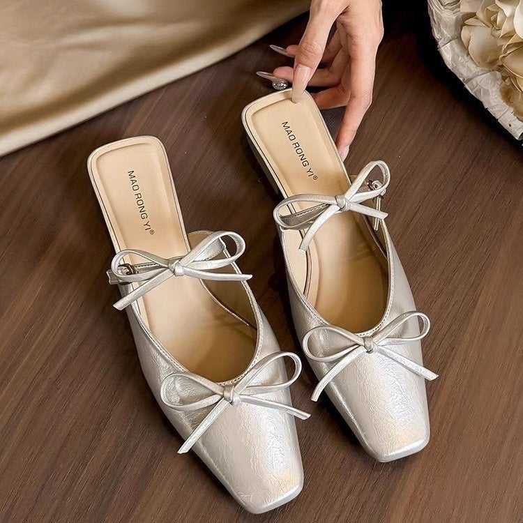 Orthopedic Balance Elegant Bow Mules – Lightweight Slip-On Low Heel Comfort Shoes