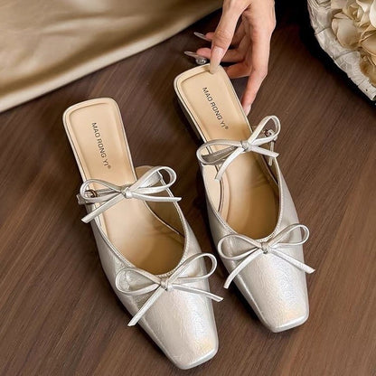 Orthopedic Balance Elegant Bow Mules – Lightweight Slip-On Low Heel Comfort Shoes