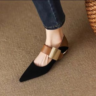 Orthopedic Balance Chunky Heels With Metal Buckle And Colorblock