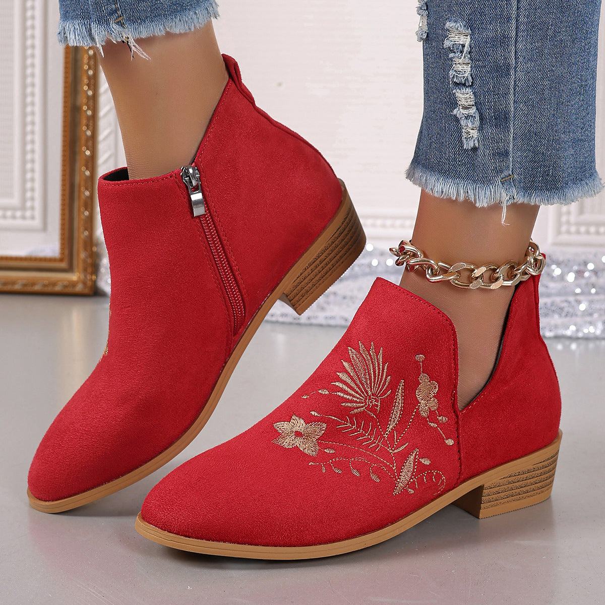 Orthopedic Balance Printed Short Boots - Pointed Toe Comfort