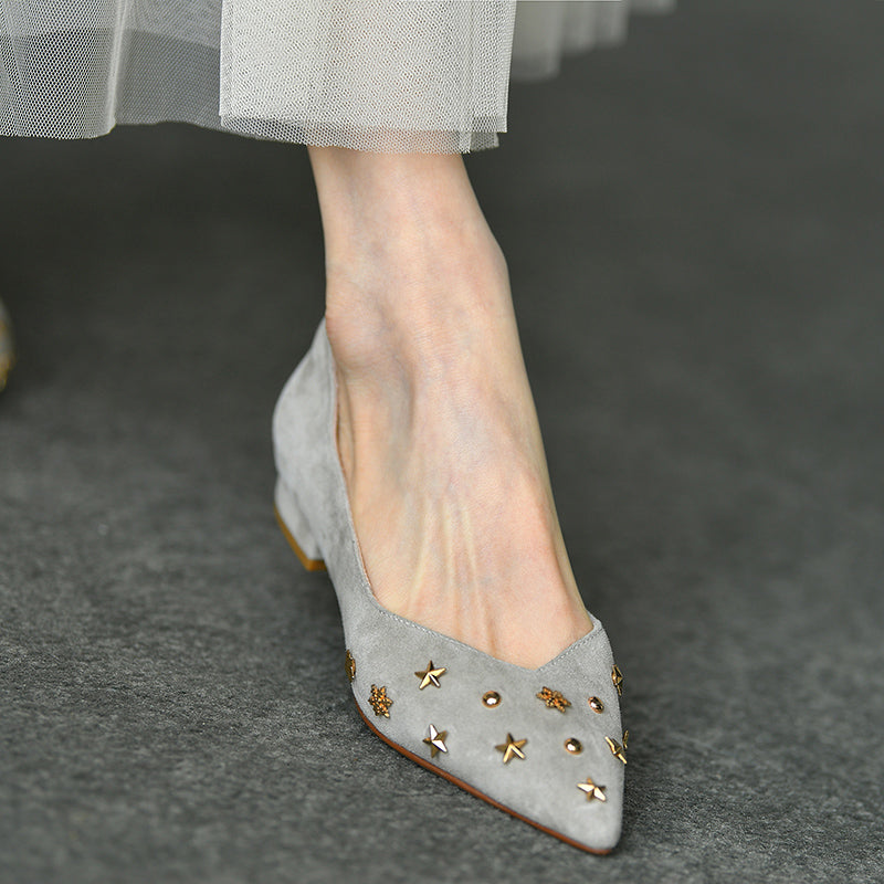 Orthopedic Balance Women’s Suede Star Embellished Flats – Elegant Low Heel Comfort Shoes