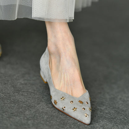Orthopedic Balance Women’s Suede Star Embellished Flats – Elegant Low Heel Comfort Shoes