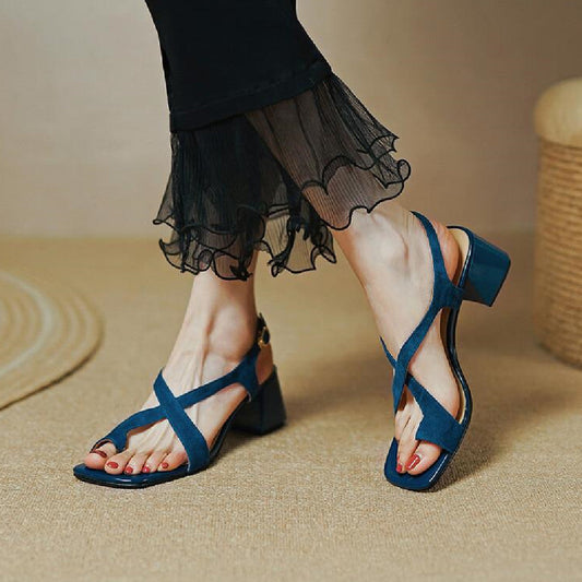 Orthopedic Balance Chunky Heeled Sandals With Criss-Cross Straps