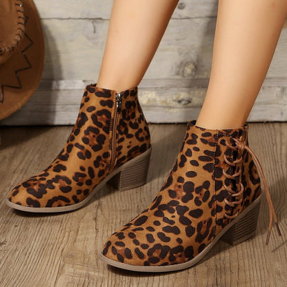 Orthopedic Balance Leopard Print Boots - Side Strap Comfort