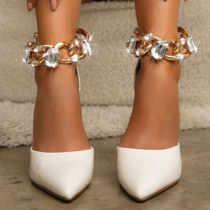 Orthopedic Balance Synthetic Fiber High Heels With Rhinestones