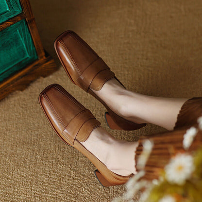 Orthopedic Balance Low-Cut Shoes With Thick, Square Heels - Unique Elegance