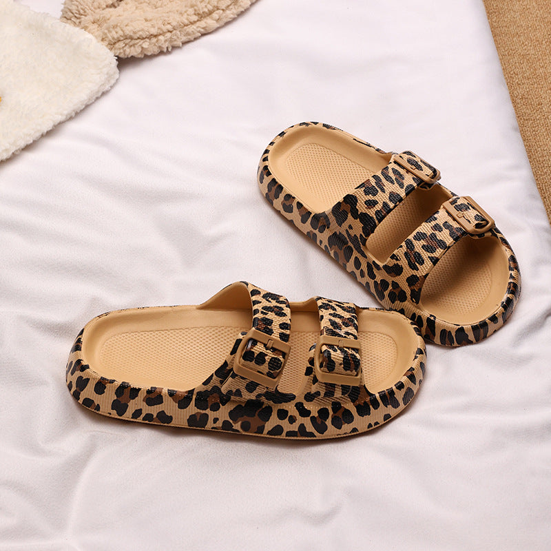 Orthopedic Balance Leopard Print Double Strap Slide Sandals
