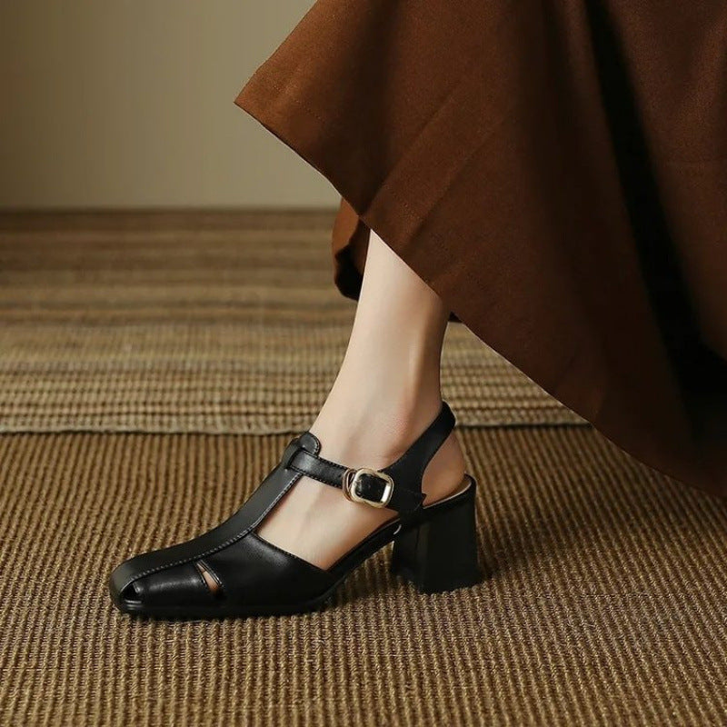 Orthopedic Balance Retro Chunky Heel Closed Toe Sandals